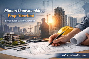 “Mimari Danışmanlık ve Proje Yönetimi” başlığıyla inşaat ve tasarım odaklı banner, blueprint üzerinde mühendis eliyle çalışılıyor.